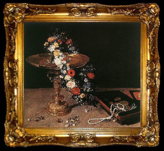 framed  Jan Brueghel Still-Life with Garland of Flowers and Golden Tazza, ta009-2
